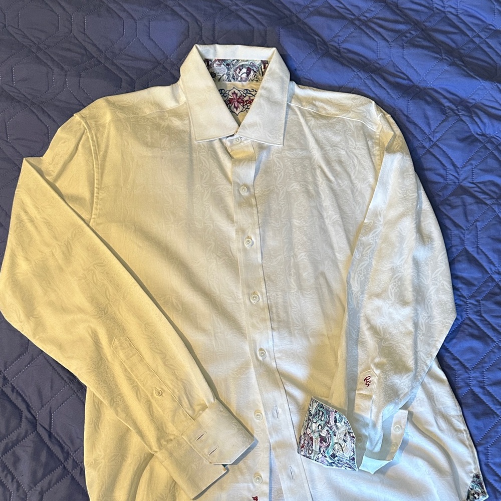 Robert Graham Cream Dress Shirt with Patterned Cuffs